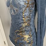 V Christina Y2K Burnout Long Sleeve Top Sz S Rhinestone Peace Sign Graphic Tee Blue Photo 4