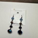Trifari  Brown Blue & Purple Hue Glass Bead Beaded Drop Pierced Earrings Photo 0