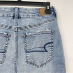 American Eagle Light Wash Distressed Curvy High Rise Mini Jean Skirt Womens 2 Photo 6