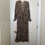 Ganni Tiger Print Wrap Long-Sleeve Maxi Dress Size EU 34 Black & Brown Photo 1