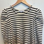 Rebecca Minkoff  Talia Puff Sleeve Ivory Black Stripe Dress Preppy Coastal Large Photo 3