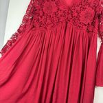 J Gee Babydoll Lace Crochet Tunic Mini Dress Sz Large Red Bell Sleeve Flowy Photo 8