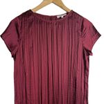 Madewell Mulberry Wine Oversized Short-Sleeve Slip Midi Dress Plissé Size XS Photo 6