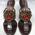 Giuseppe Zanotti NEW Vicini Vintage Y2K Leather Jeweled Mule Sandal Heel Bronze Photo 0