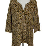 14th & Union 14th Union Blouse Top Medium Brown Gold Print Long Sleeve Workwear Photo 0