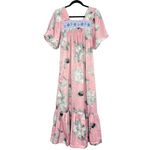 Handmade Muumuu Dress Floral Light Pink Maxi Ruffle Greek Ribbon Short Sleeves Size M Photo 0