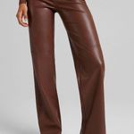 Bershka Brown Straight Leg Leather Pants Photo 0