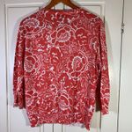 Jones New York Sport Coral White Floral Egyptian Cotton Cardigan Sweater XL Red Photo 1