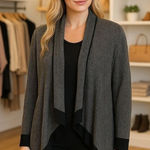 St. John  Navy Chevron Print Drape Front Wool Blend Cardigan Old Money Capsule L Photo 0