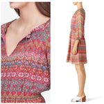 Diane Von Furstenberg  Parry 100% Silk Mini Dress Size 0 Red Chevron Boho Print Photo 7