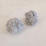 Handmade Cozy Gray Pom Pom Boho Chunky Knit Yarn Earrings, (Stud) Post Back Photo 0