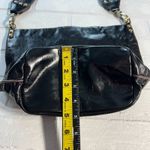 Hobo International Shoulder Bag Black Polished Leather Bucket Brown Piping Trim Photo 2