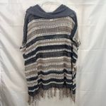 Democracy women's tan gray knit cowl neck tassel crocheted sweater poncho large Photo 6