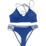 Cupshe Blue Ribbed Strappy Back Swimsuit Bikini V-Neck Cheeky Size Medium Photo 2