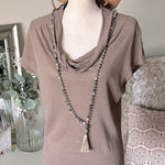 Sundance 100% linen Cowl neck, boho neutral taupe top shirt blouse med Photo 0