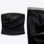 ZARA black satin ruched rhinestone jewel embellished trim top Photo 1