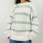 vtg coastal sage green carolina blue slouchy striped cable knit crewneck sweater Size L Photo 8