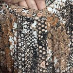 NYDJ Snake Print Blouse Long Sleeves Pleated Front Large Black Brown Casual Photo 6