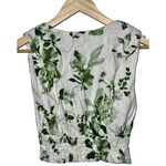 Abercrombie & Fitch NEW  White Green Floral Linen Smocked V-Neck Crop Top Size S Photo 2