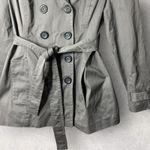 NEW Etam Trench Coat Womens US 12 Gray Double Breasted‎ Belted Stretch Jacket Photo 3