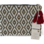 Quagga Green Label Party Clutch Black White Gold Woven Red Tassel Boho Purse Photo 0