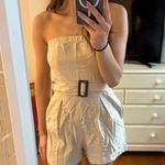 Linen Belted Romper Tan Photo 0
