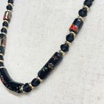 Vintage Black Floral Ceramic Bead Cord Necklace Witchy Goth Romantic Photo 5