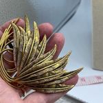 Vintage large ornate plume brooch . Antique brass finish . Gold Photo 3