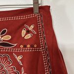 Miami Boho Embroidered Rust Red Faux Suede Mini Skirt Size M Photo 1