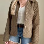 Vintage Faux Suede Quilted Collared Chore Jacket in Camel Tan Photo 0