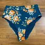 Cupshe  Bikini Bottoms Womens Large Teal Floral High Waisted Rose‎ Print Swimwear Photo 0