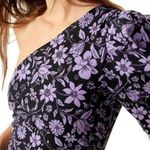 Free People  Black Purple Floral One Shoulder Somethin' Bout You Bodysuit Size S Photo 2