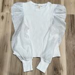 Anthropologie Dolan Sheer Puff Sleeve Ribbed Blouse Top Women’s XL White Photo 1