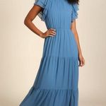 HAPTICS Coastal Blue Maxi Dress Side Pockets Ruffle Short Sleeve Spring Summer Photo 6