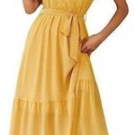 PRETTYGARDEN  Women’s Wrap Maxi Dress Boho V Neck Short Sleeve Ruffle Hem LG EUC Photo 0