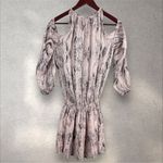 Ramy Brook  Lauren Long Sleeve Python‎ Print Smocked Silk Mini Dress Sz S Photo 2