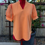 New York & Co. Orange Organza Puff Sleeve Blouse Photo 0