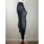 Sheer Mesh Long Sleeve Mock Neck Bodycon Midi Dress Black Ruched Thumbholes Size M Photo 9