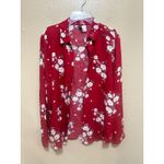 H&M Divided Red Floral Button Up Shirt Women's Size 4 Long Sleeve Photo 3