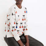 Madewell Cherry Jacquard Pullover Sweater Heather Cement Size Extra Small XS Photo 0