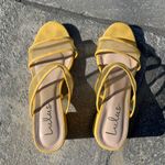 Lulus Saar Yellow Suede Block Heel Slides Photo 11