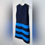 Victoria Beckham Navy Blue Midnight Turquoise Stripe Knit Shift Dress Photo 6