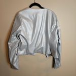 Allegra K  Silver Faux Leather Collarless Open Front PU Moto Biker Crop Blazer Photo 1