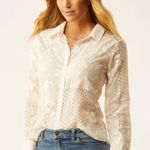 Ecru  Streep Patchwork Embroidered Shirt Photo 0
