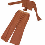 Set Active  Waffle Knit Wrap Top Wide Leg Pants Photo 0