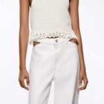 ZARA  knit crochet lace trim off white cream summer shirt Photo 1