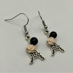 Silver Eiffel Tower Earrings with Pink Roses and Black Accents Photo 2
