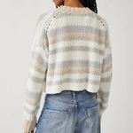 Free People  Devon Cropped Mock Neck Sweater Cream Neutral Stripe Medium Cotton Photo 4