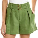 Vince Belted Cotton Linen Blend Twill Shorts in Kiwi Size 8 Photo 0