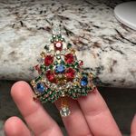 Signed OTC Rhinestone Christmas Tree Pin Brooch Gold Tone Sparkling Prong Set Photo 14